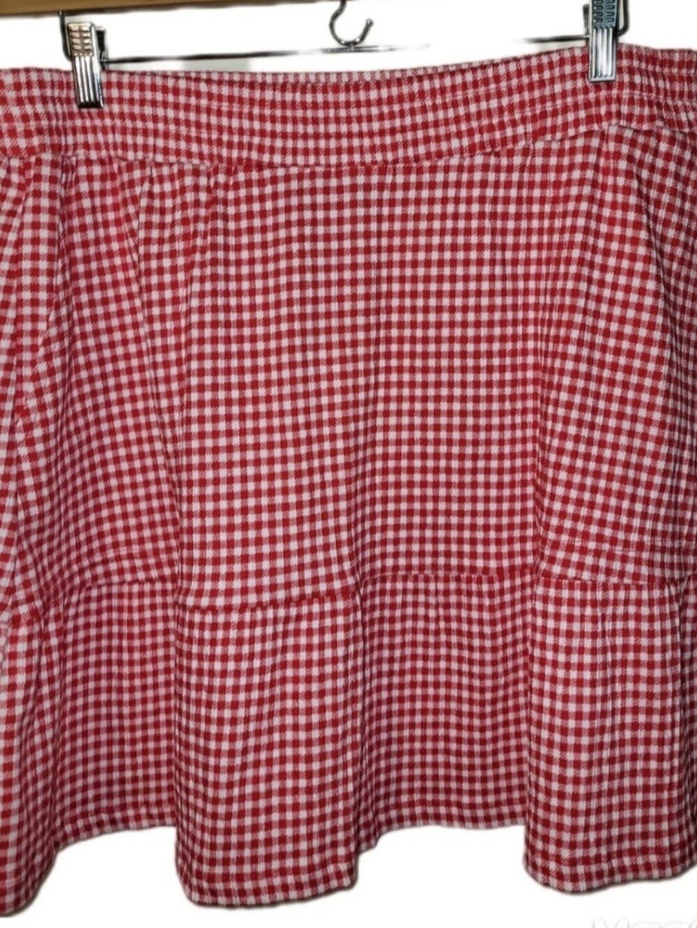 Lands' End Compass Red Check Women's High Rise Pull On Tiered Skirt Sz Lg